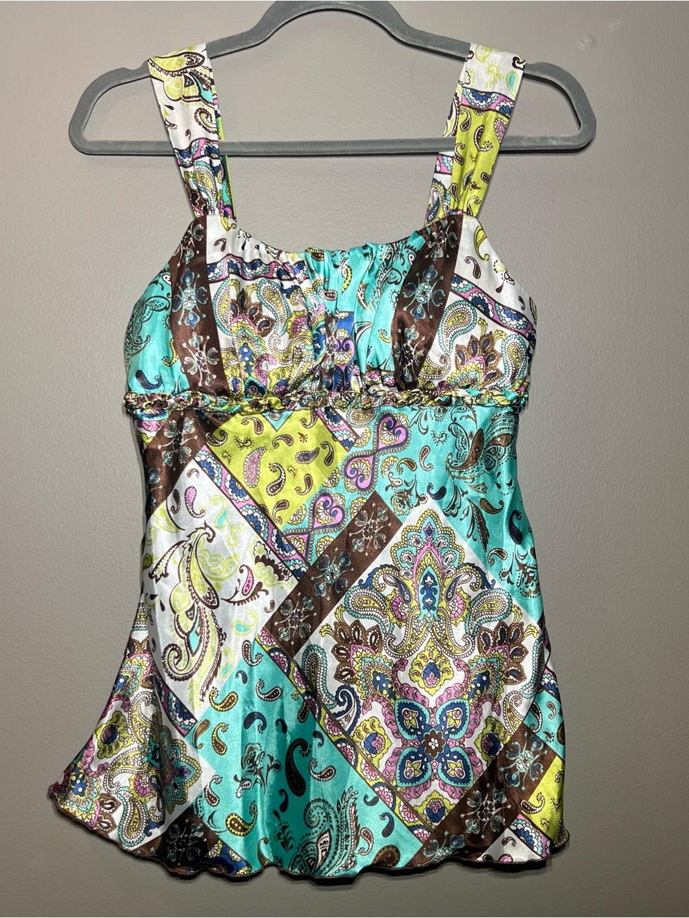Vintage Y2K iZ Byer California Paisley Patchwork Babydoll Cami Tank Top